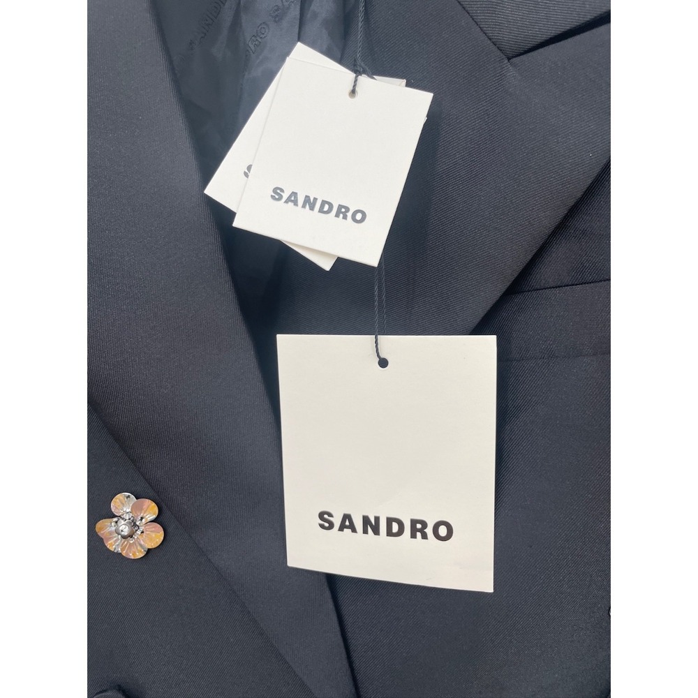Sandro Short Satin-Look Floral Jacket Style# SFPVE00954 Size 38 Black - Picture 3 of 9